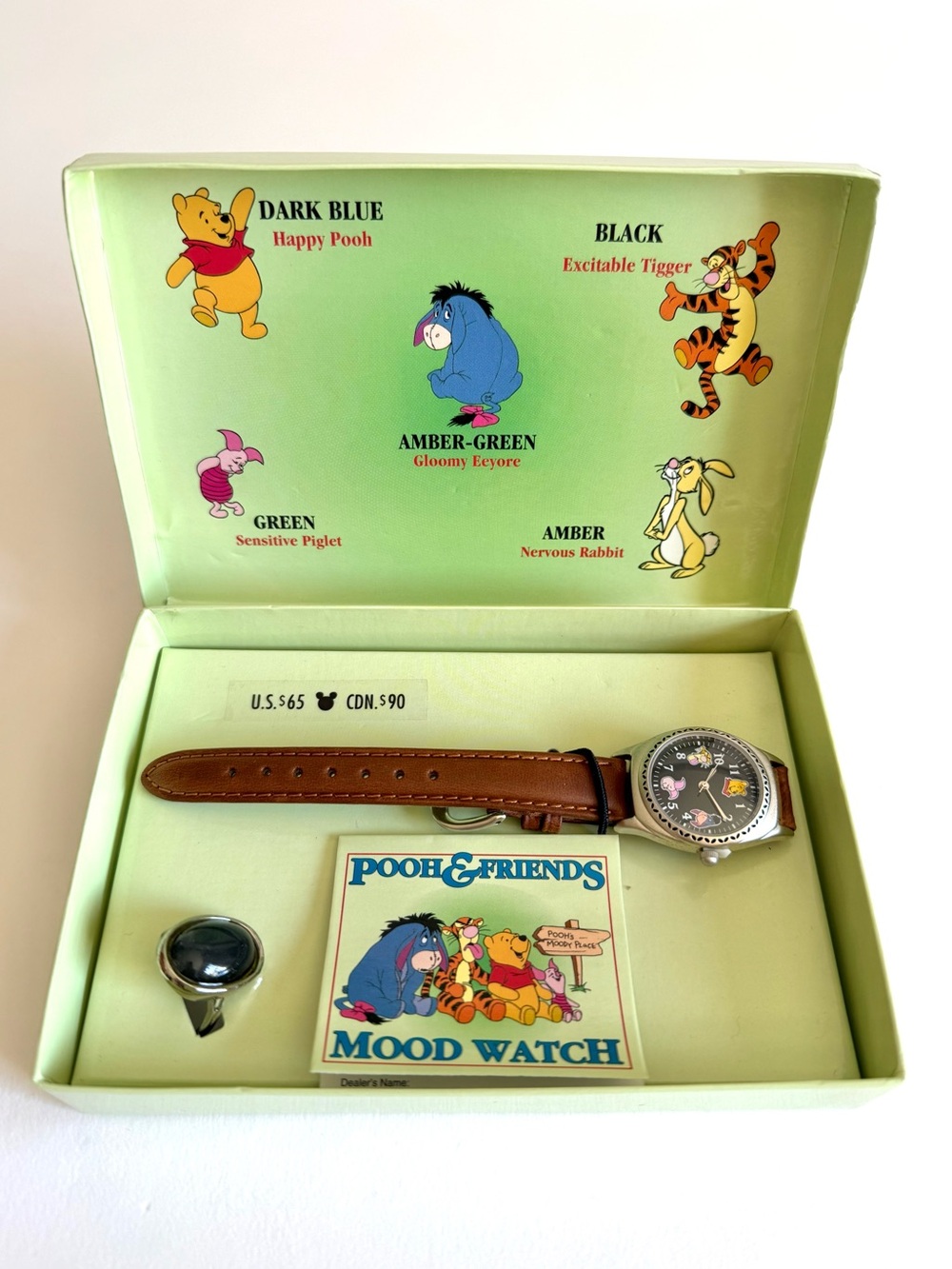 Walt Disney Pooh & Friends Vintage 90s Mood Watch Ring Seiko Retro Gift Set NIB